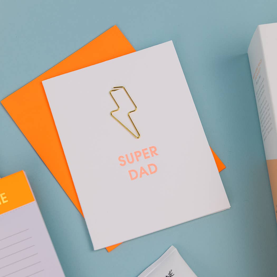 Super Dad - Lightning Bolt Letterpress Paper Clip Greeting Card  - Father's Day