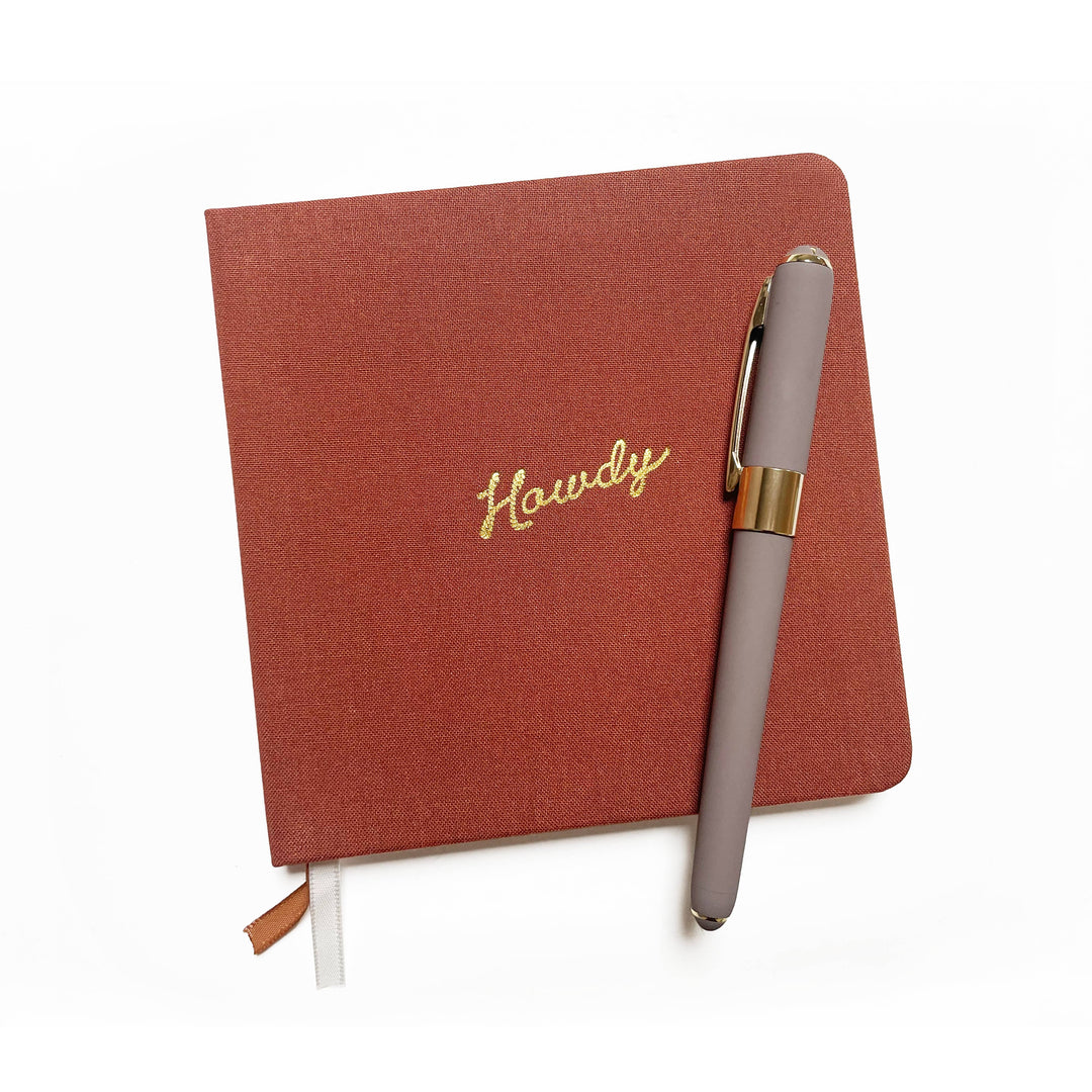 Howdy Foil Embossed Square Linen Notebook | Western Journal: Gold / Rust