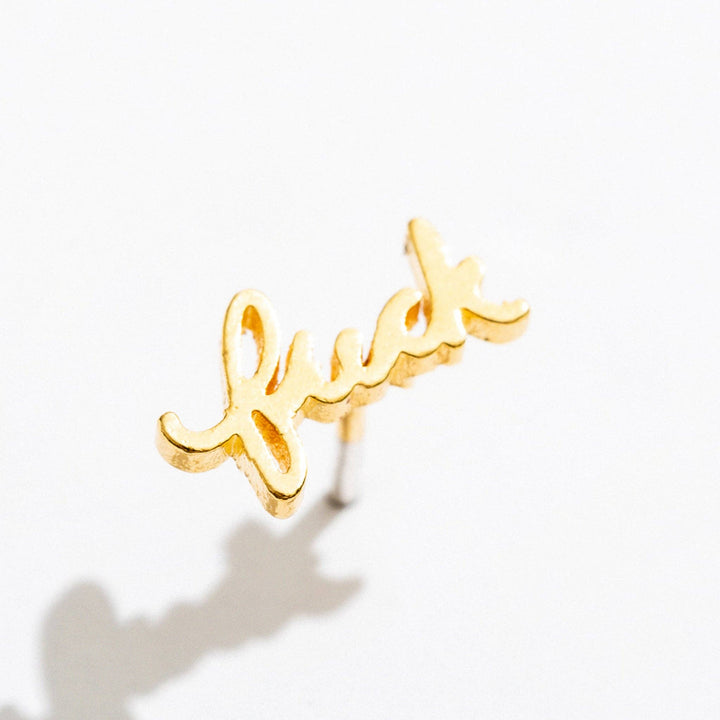 Fuck Script Stud Earring - Silver or Gold Plate, single/pair: 14k Gold Plate / Single