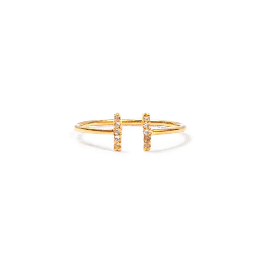 Gold Plated White Topaz Double V Open Ring