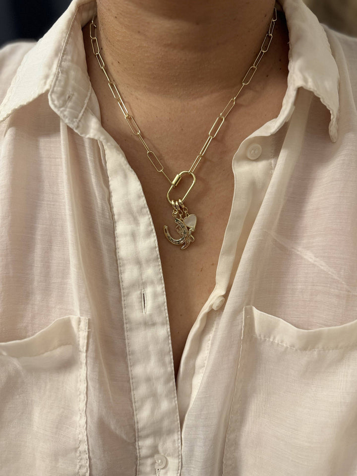 Lucky 18KT Gold Plated Pendant Necklace with Charms: 2”