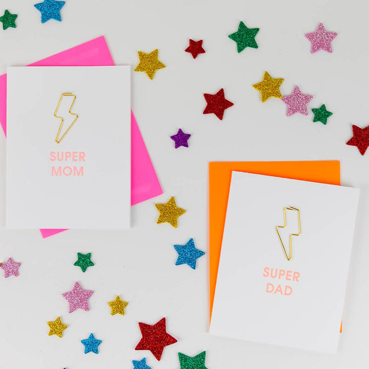 Super Dad - Lightning Bolt Letterpress Paper Clip Greeting Card  - Father's Day
