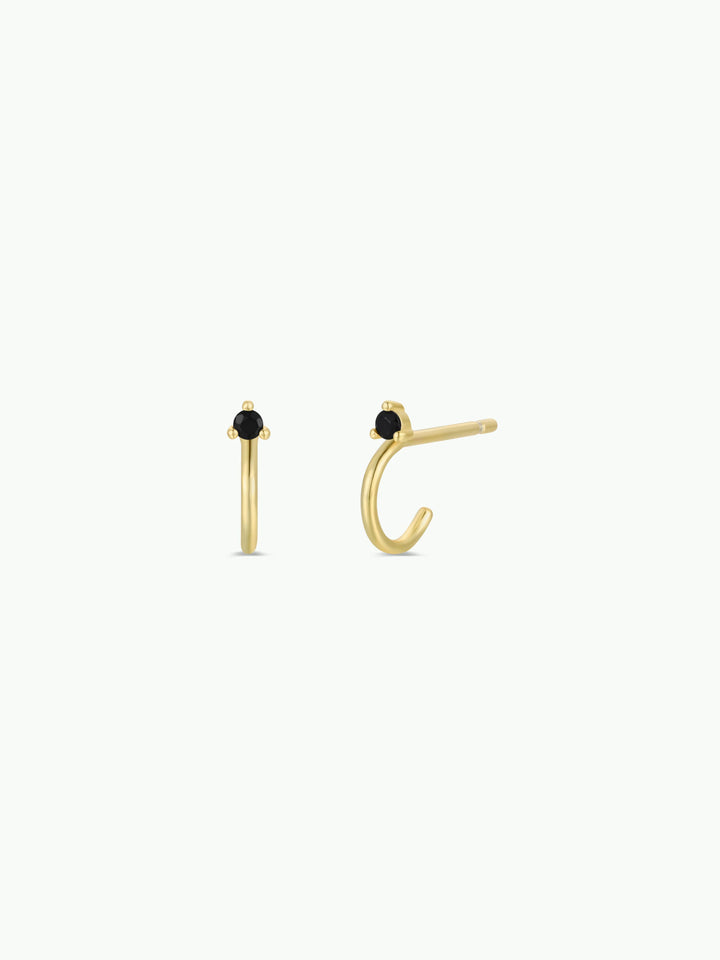 Open Mini Hoop - Black CZ - Gold Earrings