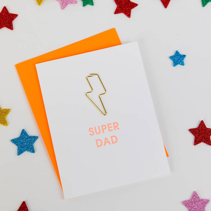 Super Dad - Lightning Bolt Letterpress Paper Clip Greeting Card  - Father's Day