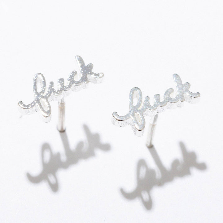Fuck Script Stud Earring - Silver or Gold Plate, single/pair: 14k Gold Plate / Single