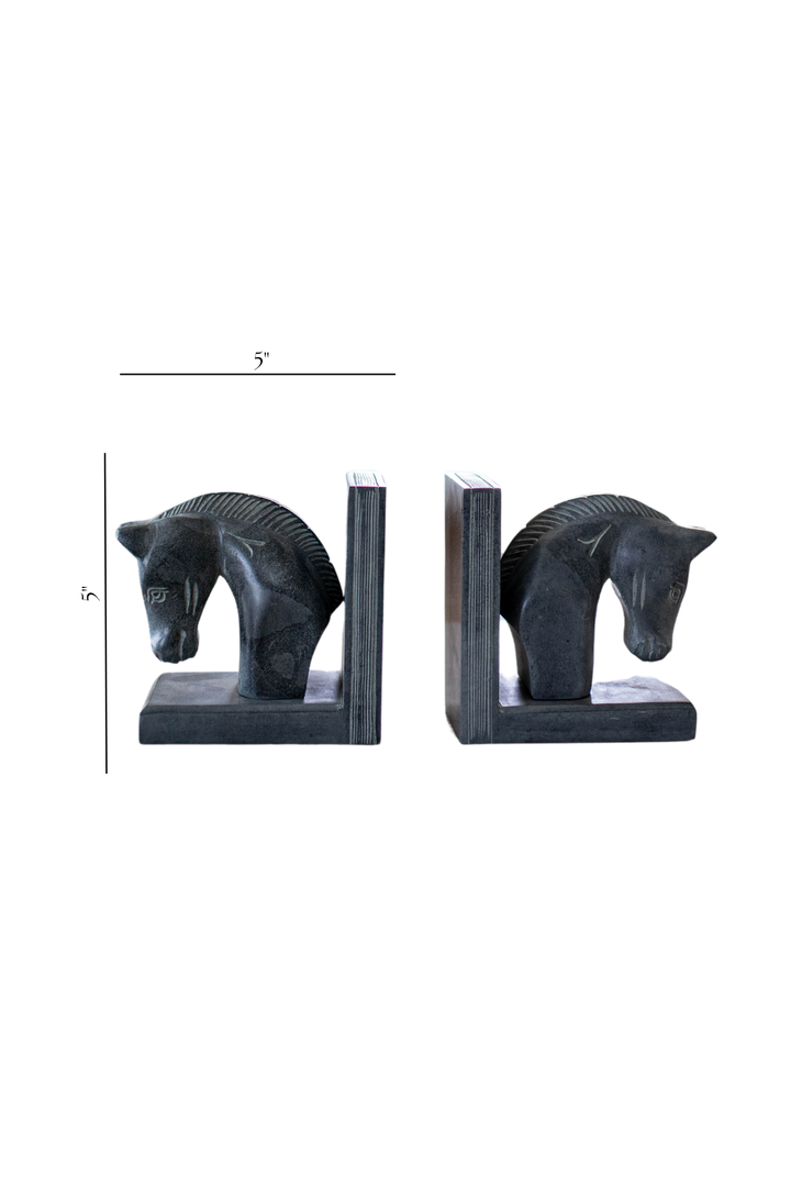 Hand Carved Stone Horse Bookends