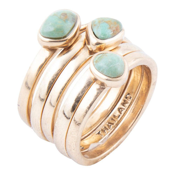Blue Turquoise Golden Stacking Ring Set: 7