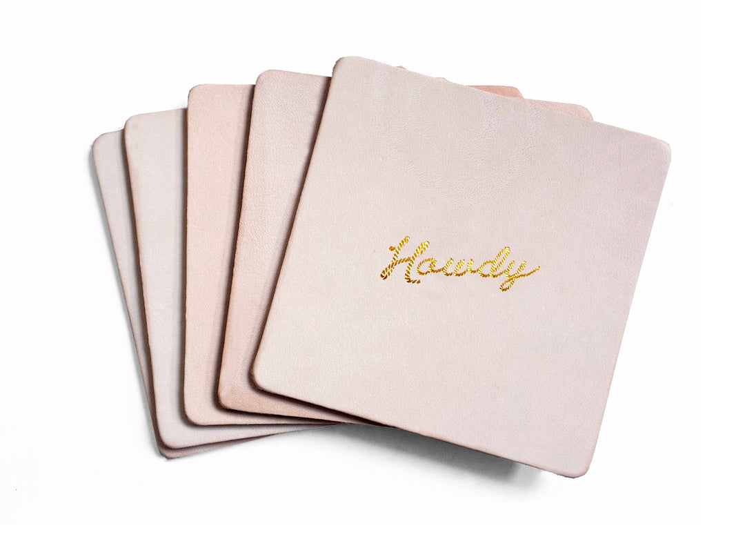 Howdy Embossed Leather Coaster Set | Western Coasters: Gold