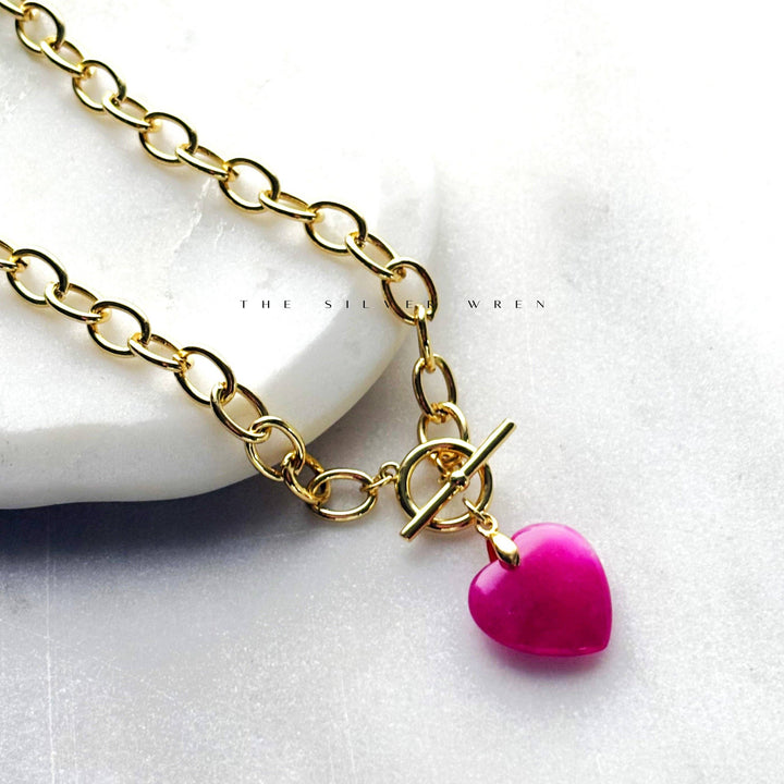 Pink Heart Toggle Necklace: 16 inch