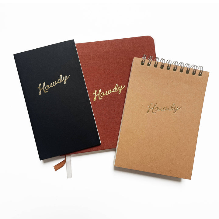 Howdy Foil Embossed Square Linen Notebook | Western Journal: Black / Olive