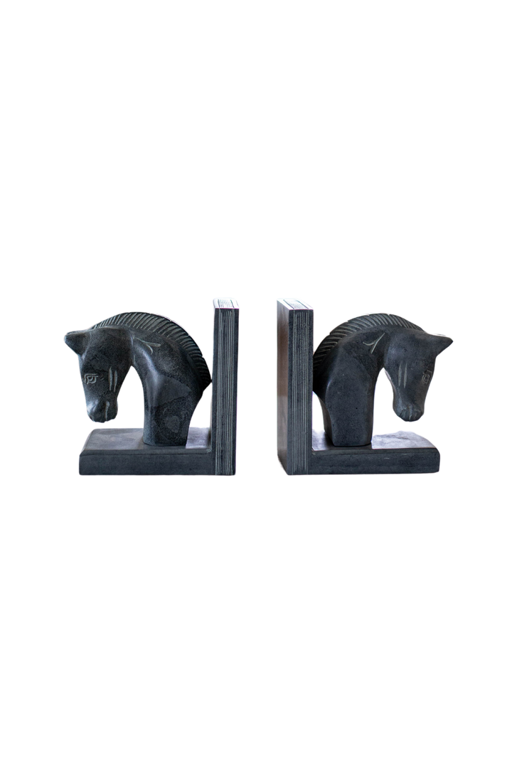 Hand Carved Stone Horse Bookends