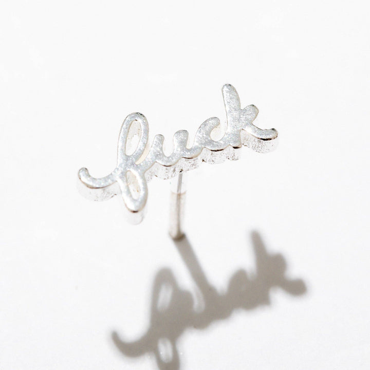 Fuck Script Stud Earring - Silver or Gold Plate, single/pair: 14k Gold Plate / Single