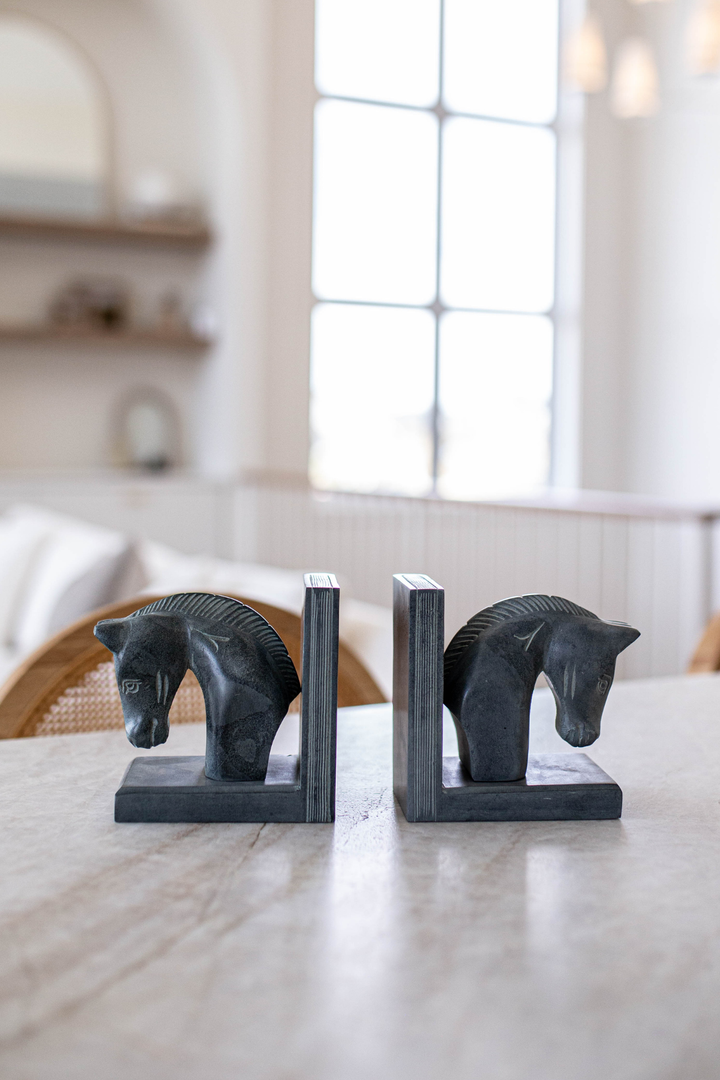 Hand Carved Stone Horse Bookends