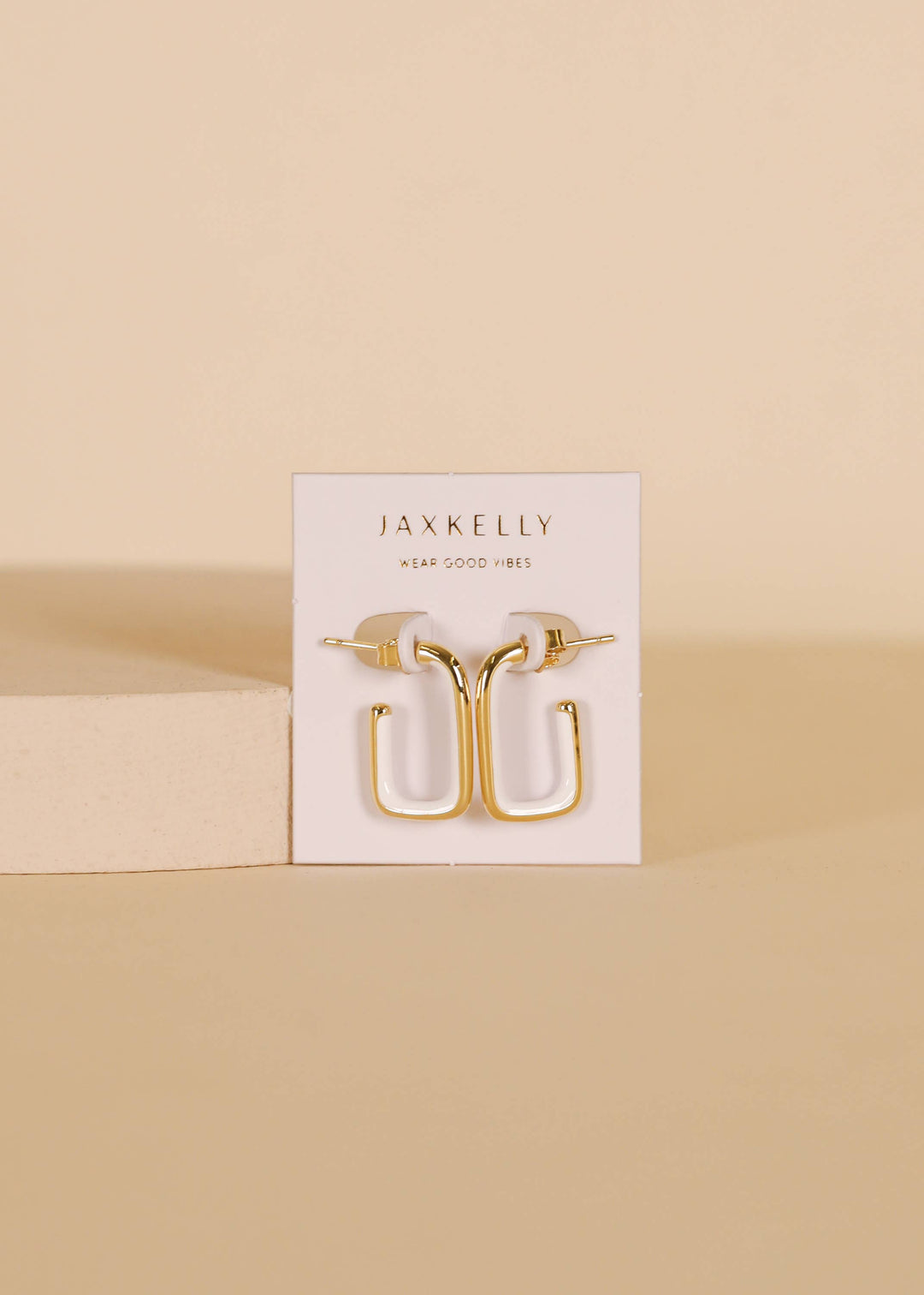 White Enamel Large Rectangle Gold Hoop Earrings