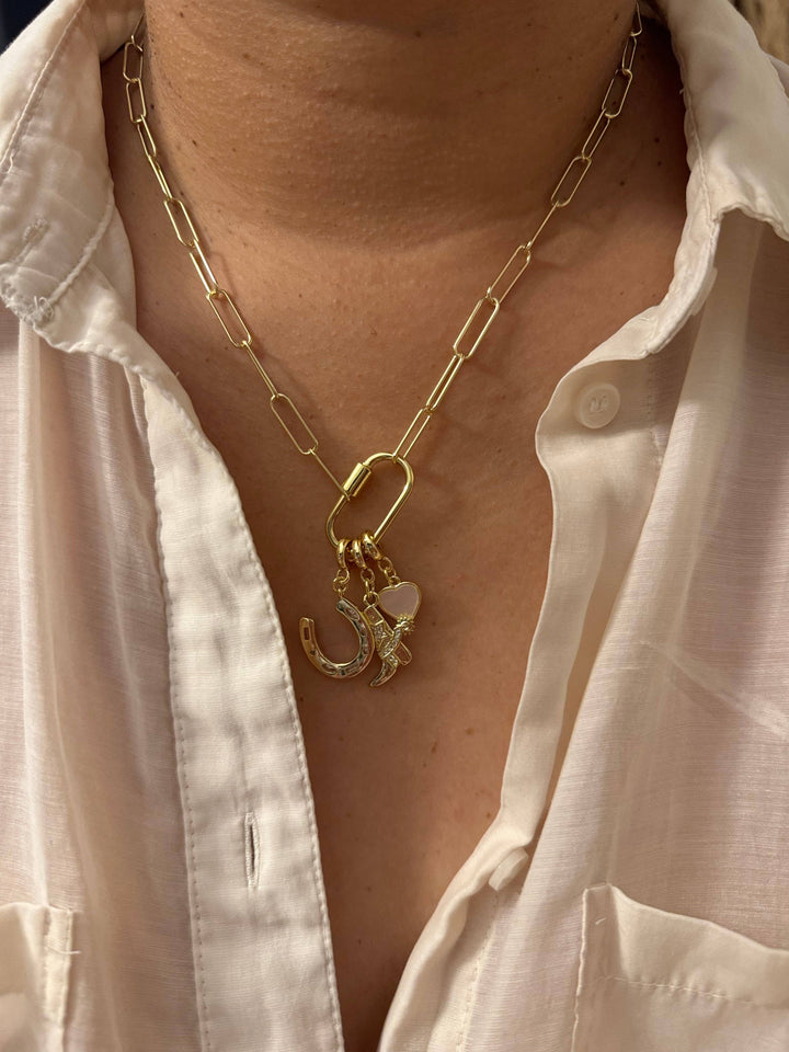 Lucky 18KT Gold Plated Pendant Necklace with Charms: 2”