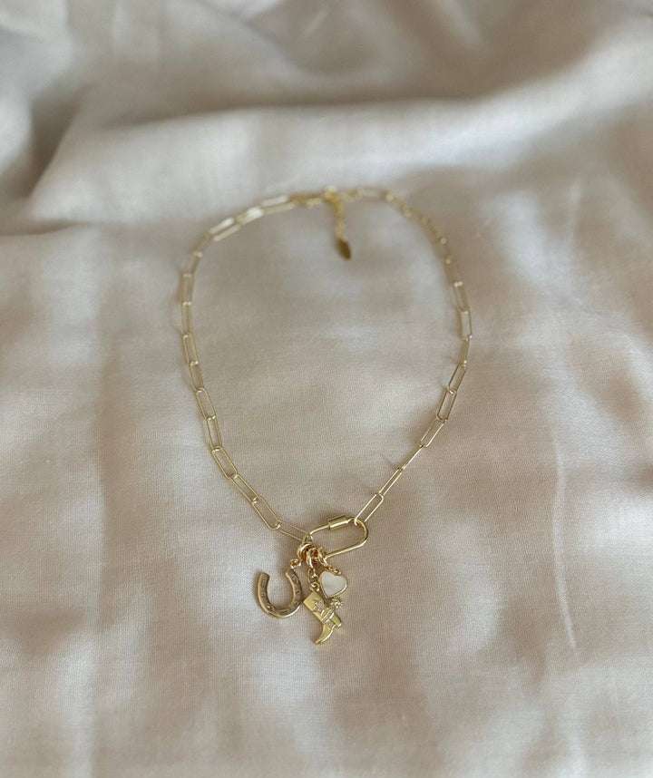 Lucky 18KT Gold Plated Pendant Necklace with Charms: 2”