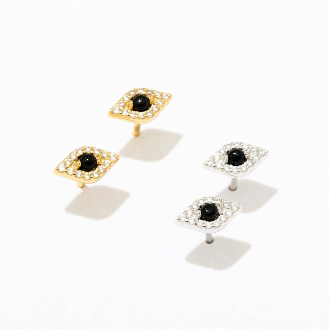 Evil Eye 14k Gold Plate or Silver Stud Earrings - On Sale 🤑: 14k Gold Plate