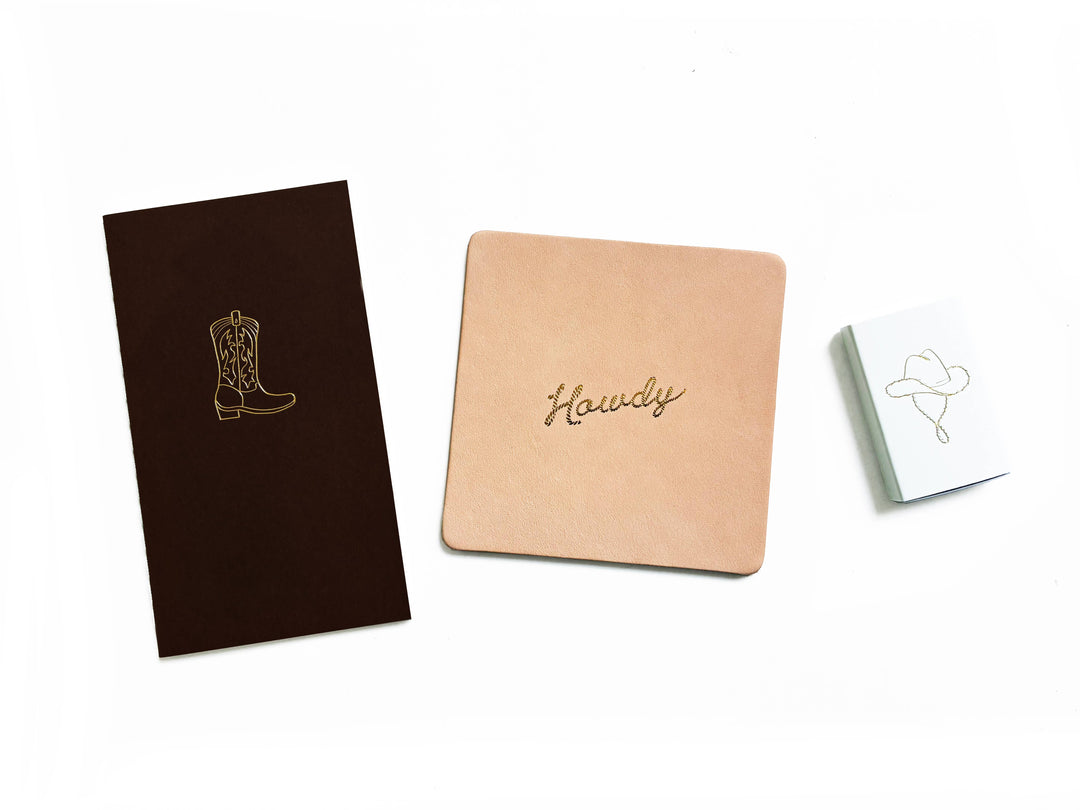 Howdy Embossed Leather Coaster Set | Western Coasters: Gold