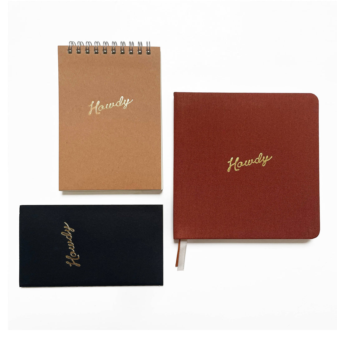 Howdy Foil Embossed Square Linen Notebook | Western Journal: Black / Olive