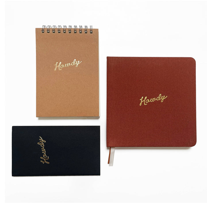 Howdy Foil Embossed Square Linen Notebook | Western Journal: Black / Olive