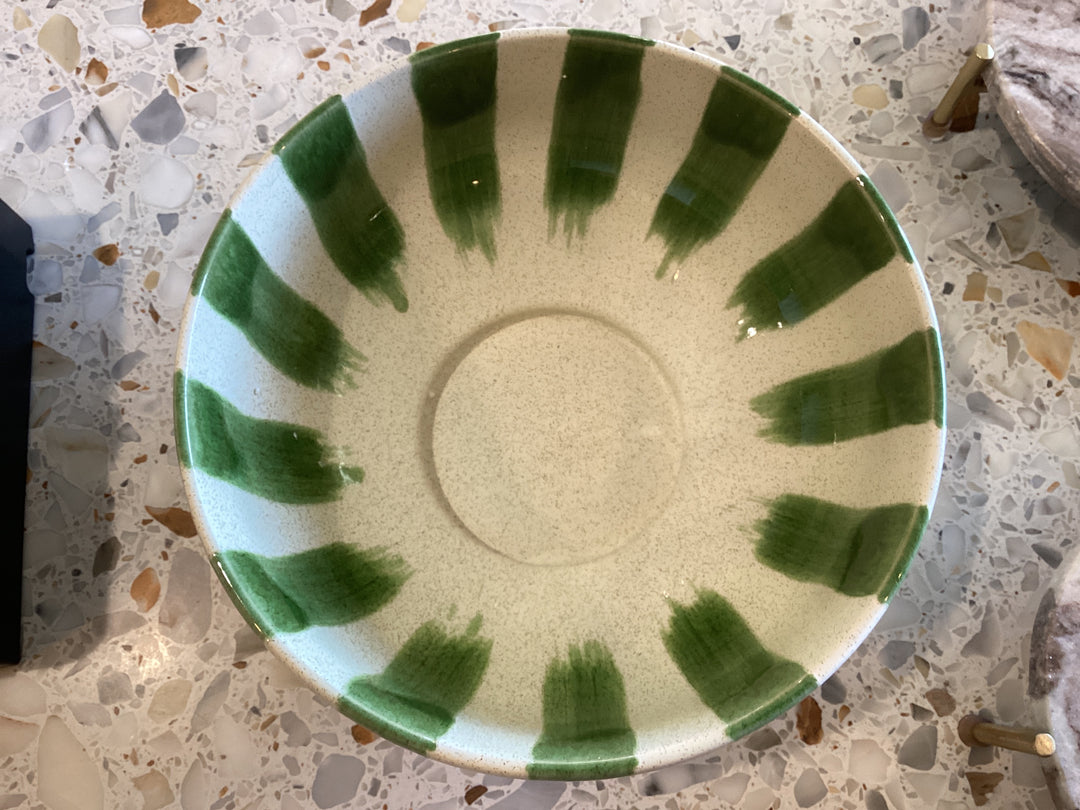 Hand-Painted Stoneware Footed bowl w/stripes