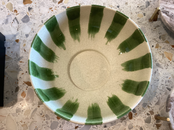 Hand-Painted Stoneware Footed bowl w/stripes