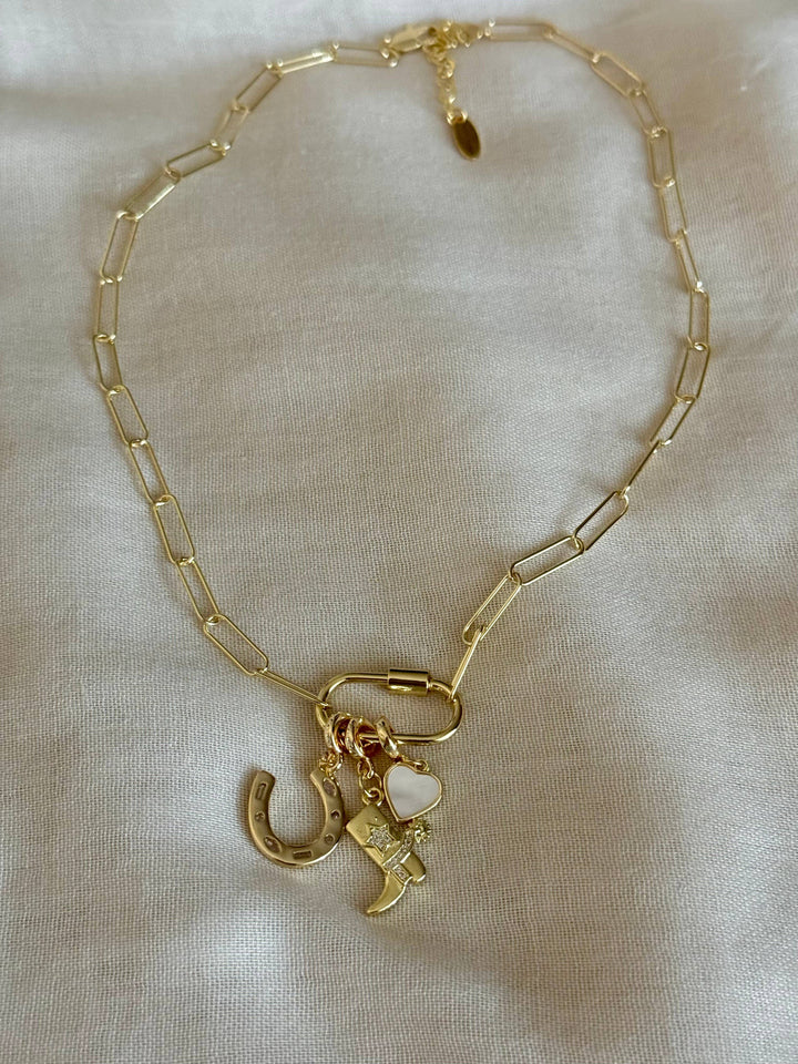 Lucky 18KT Gold Plated Pendant Necklace with Charms: 2”