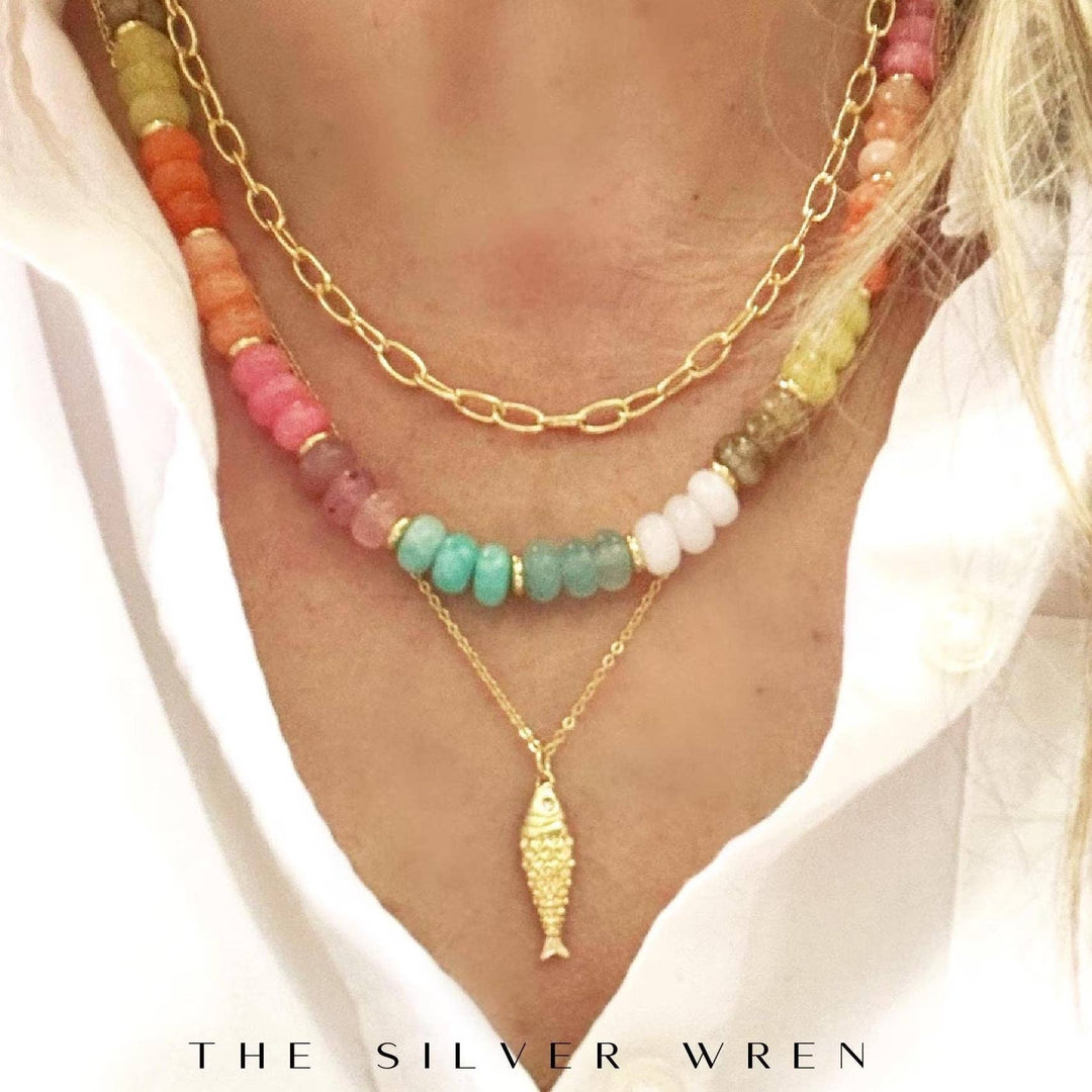 Gold Fish Pendant Necklace: Alma / 16 inch