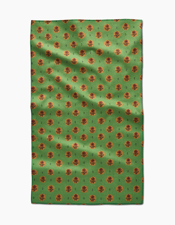 Artisanal Floral Green Tea Towel
