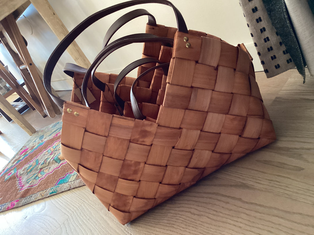 Seagrass Basket with Leather Handles Set of 3