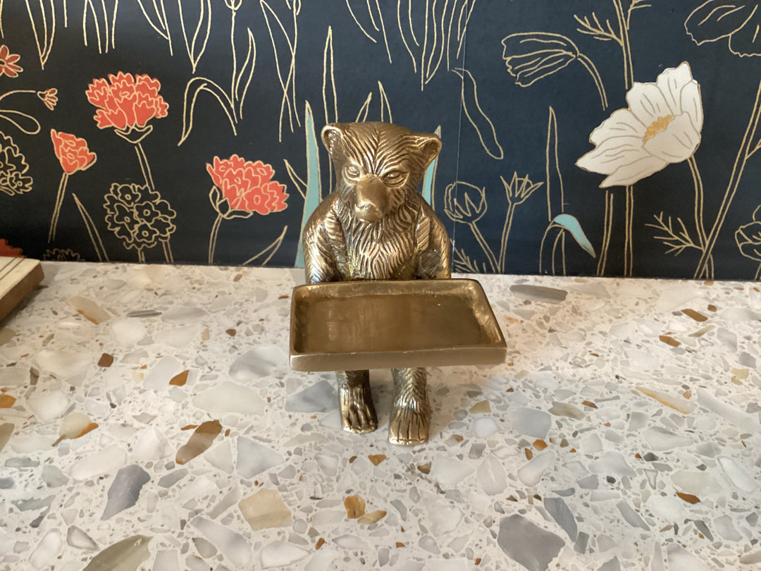 Brass bear tray decor