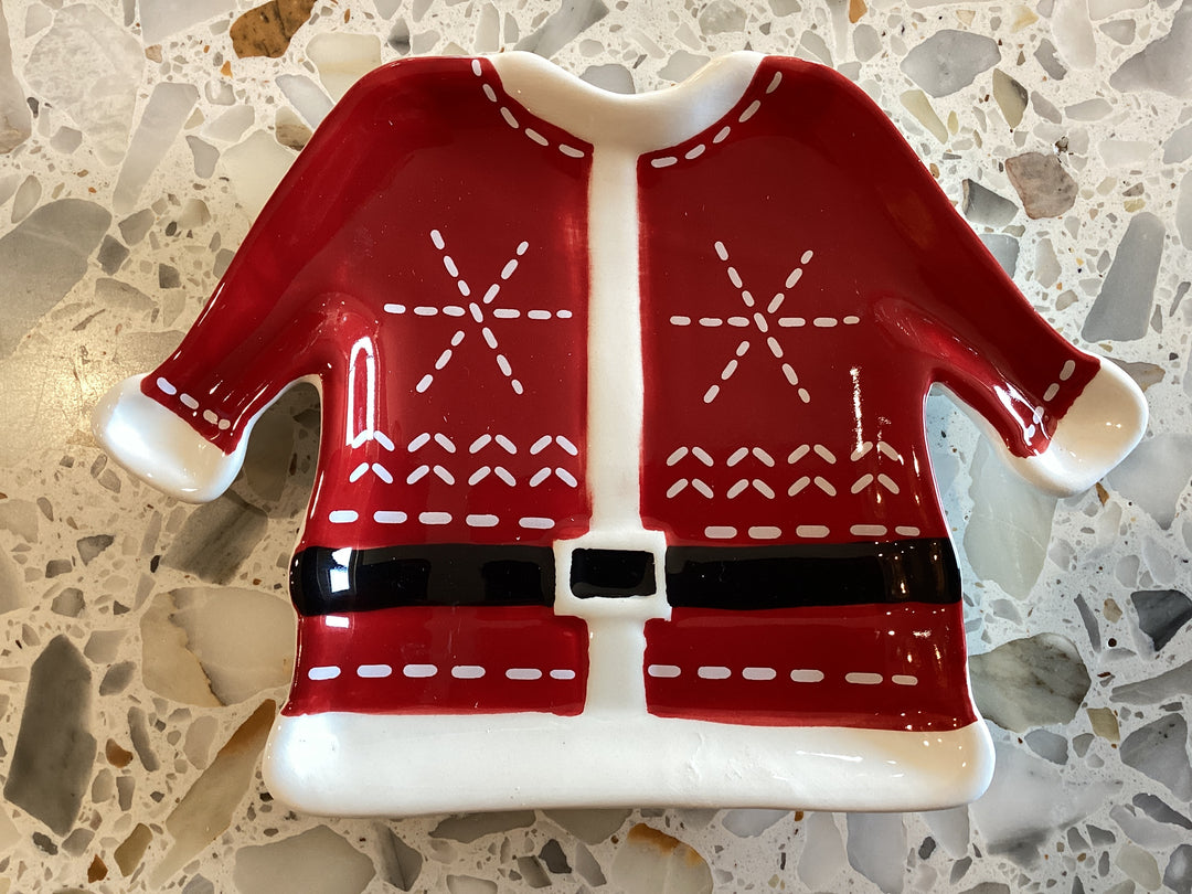 Hand-Painted Ceramic Santa Coat Shaped Plate