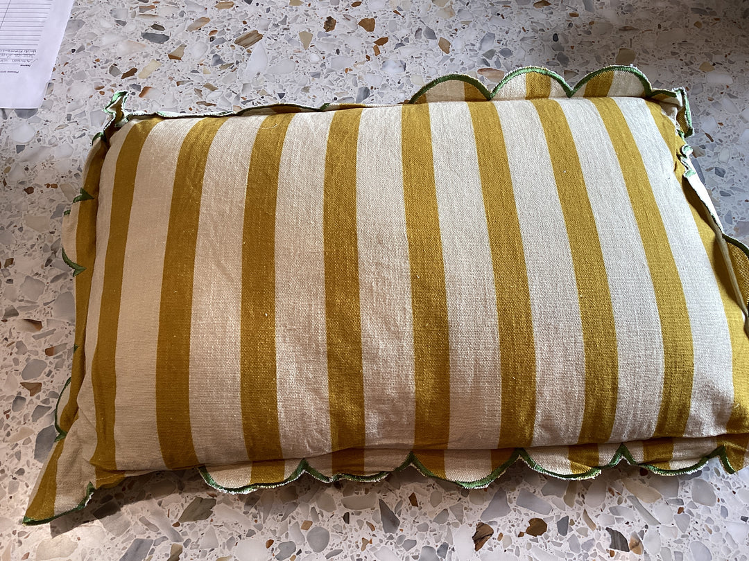 Cotton Striped Lumbar Pillow with Scalloped Flange