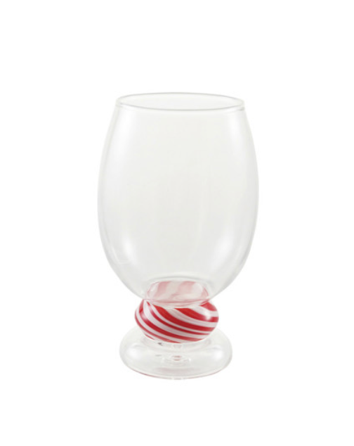 14 oz. Blown Drinking Glass with Candy Striped Stem, Red & White