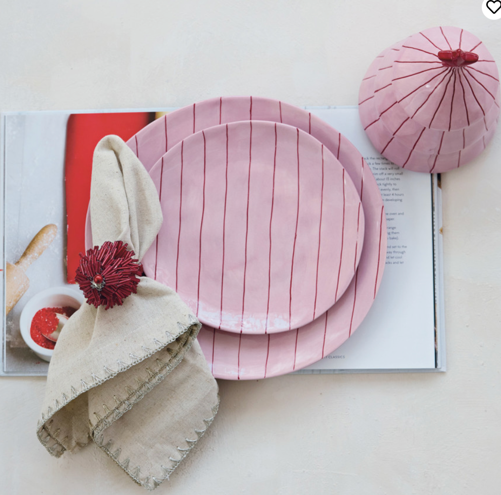 Hand-Painted Stoneware Striped Organic Shaped Plate