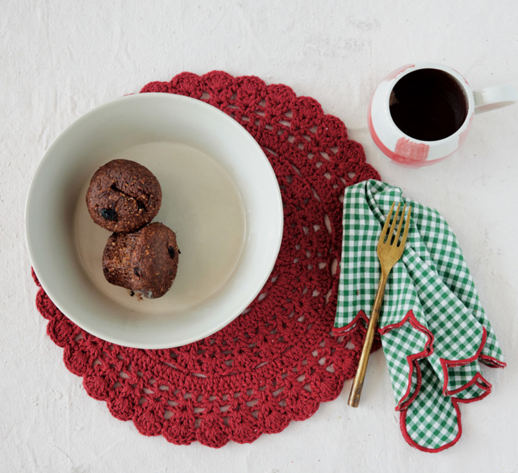 Cotton Crocheted Placemat, Red
