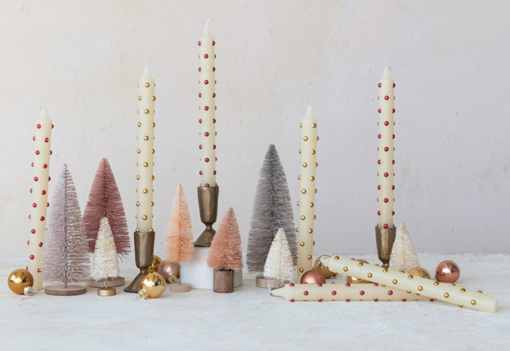 Unscented Taper Candles with 3D Dots in Box, Set of 2