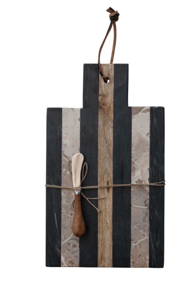 Marble Board with Leather Tie & Canape Knife