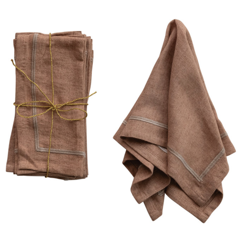 Linen Blend Napkins with Embroidered Border