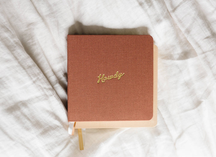 Howdy Foil Embossed Square Linen Notebook | Western Journal: Gold / Rust