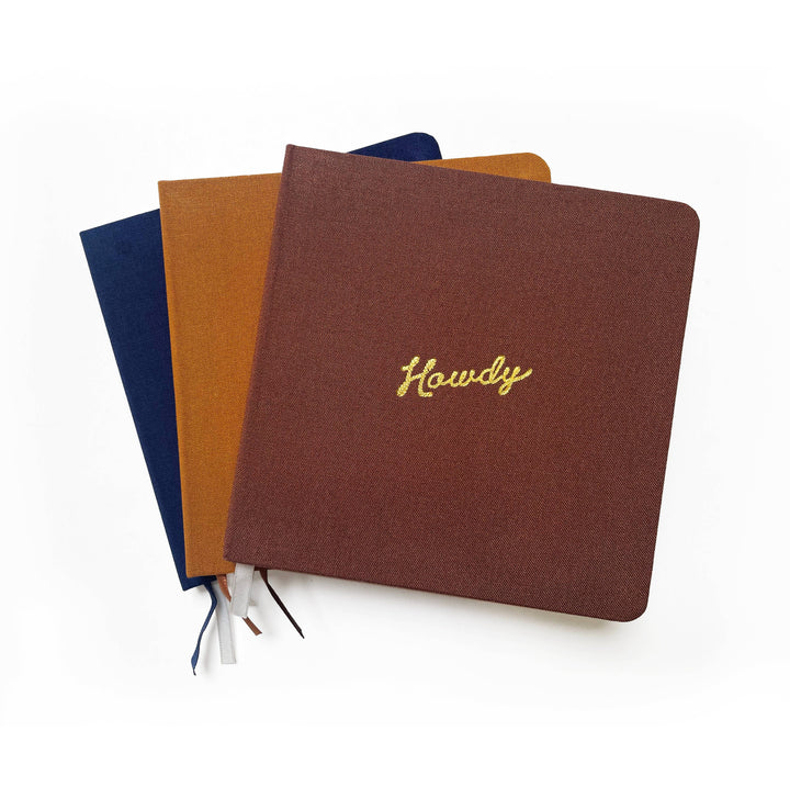 Howdy Foil Embossed Square Linen Notebook | Western Journal: Gold / Rust