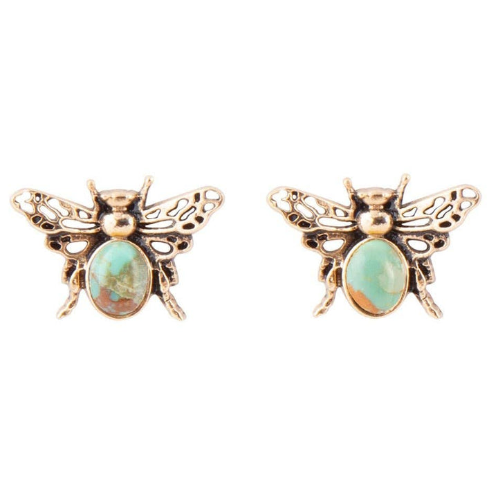 Green Turquoise Golden Honey Bee Earrings