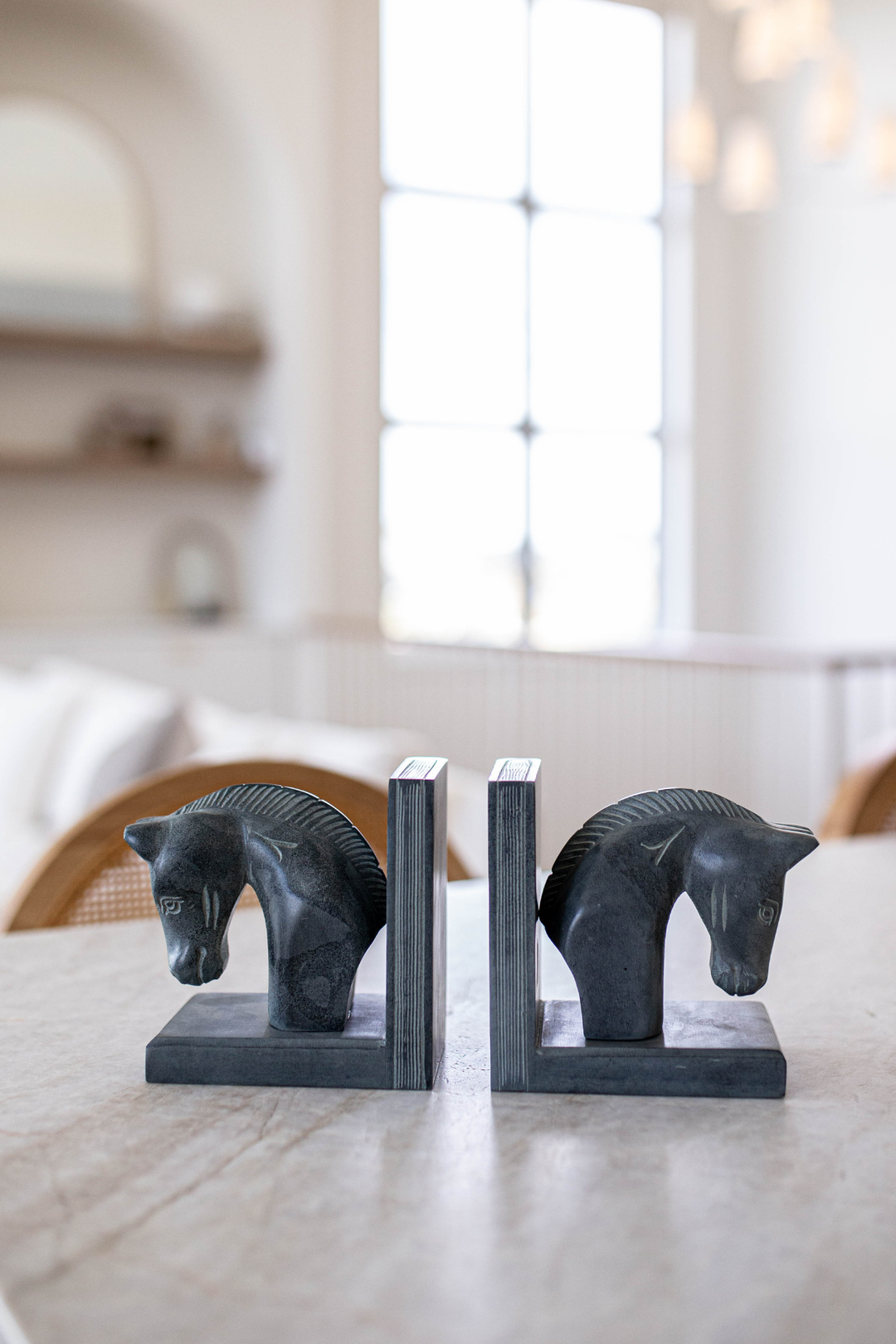 Hand Carved Stone Horse Bookends