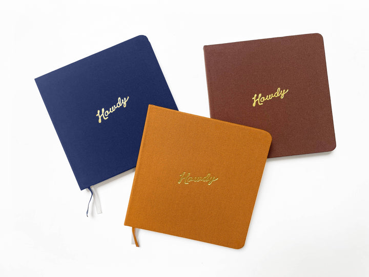Howdy Foil Embossed Square Linen Notebook | Western Journal: Gold / Rust