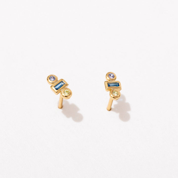 Stacked Gemstone Stud Earrings in Cubic Zirconia - On Sale