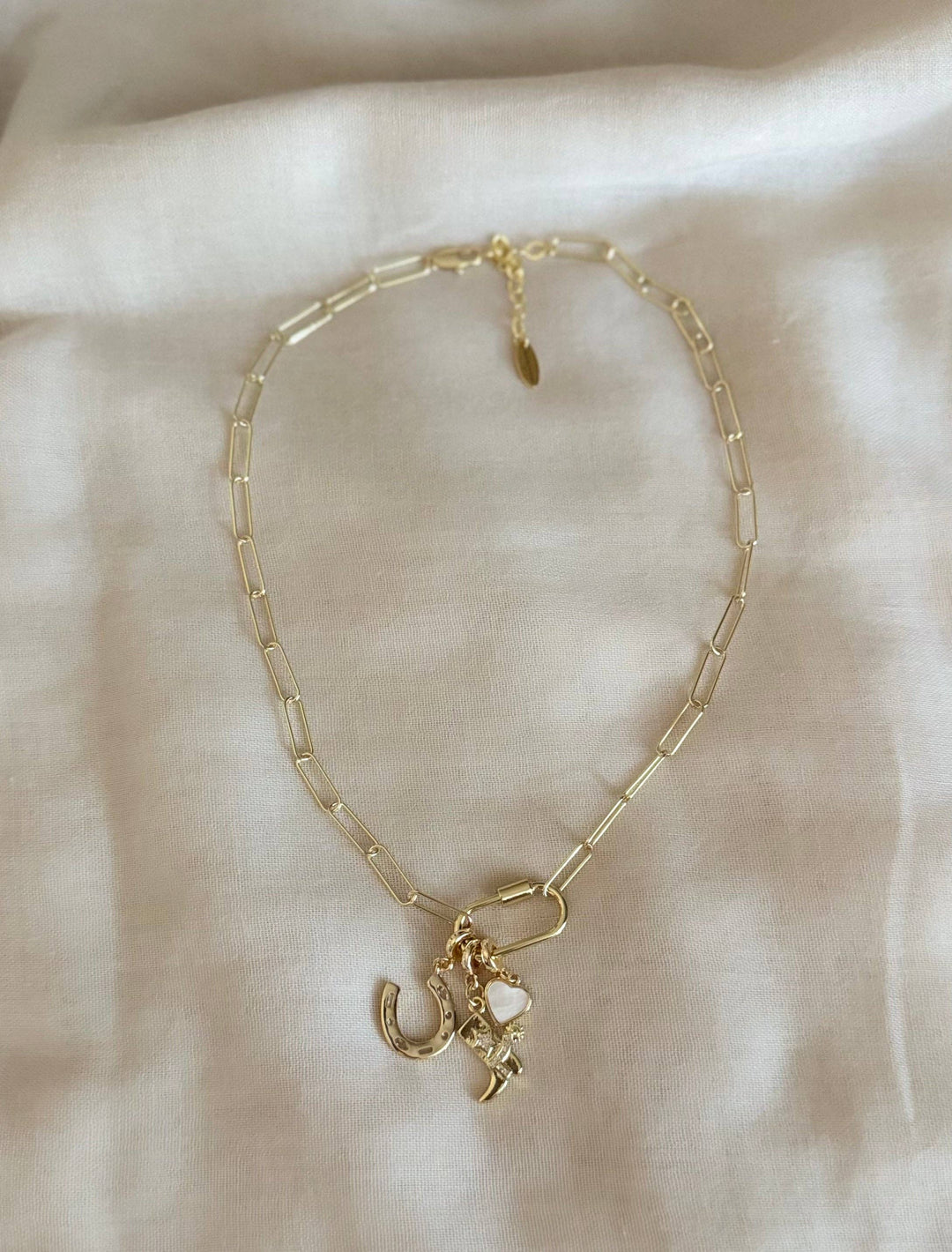 Lucky 18KT Gold Plated Pendant Necklace with Charms: 2”