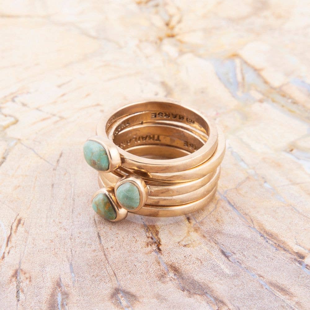 Blue Turquoise Golden Stacking Ring Set: 7