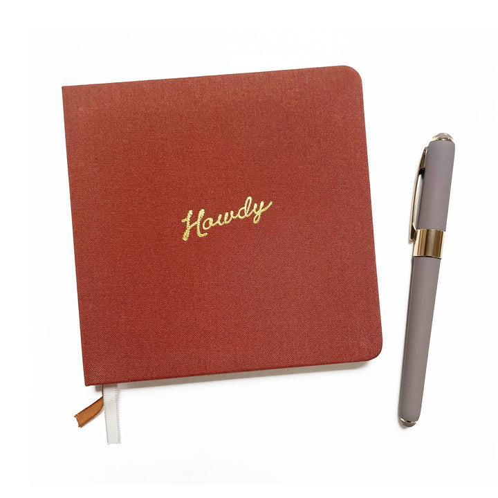 Howdy Foil Embossed Square Linen Notebook | Western Journal: Gold / Rust