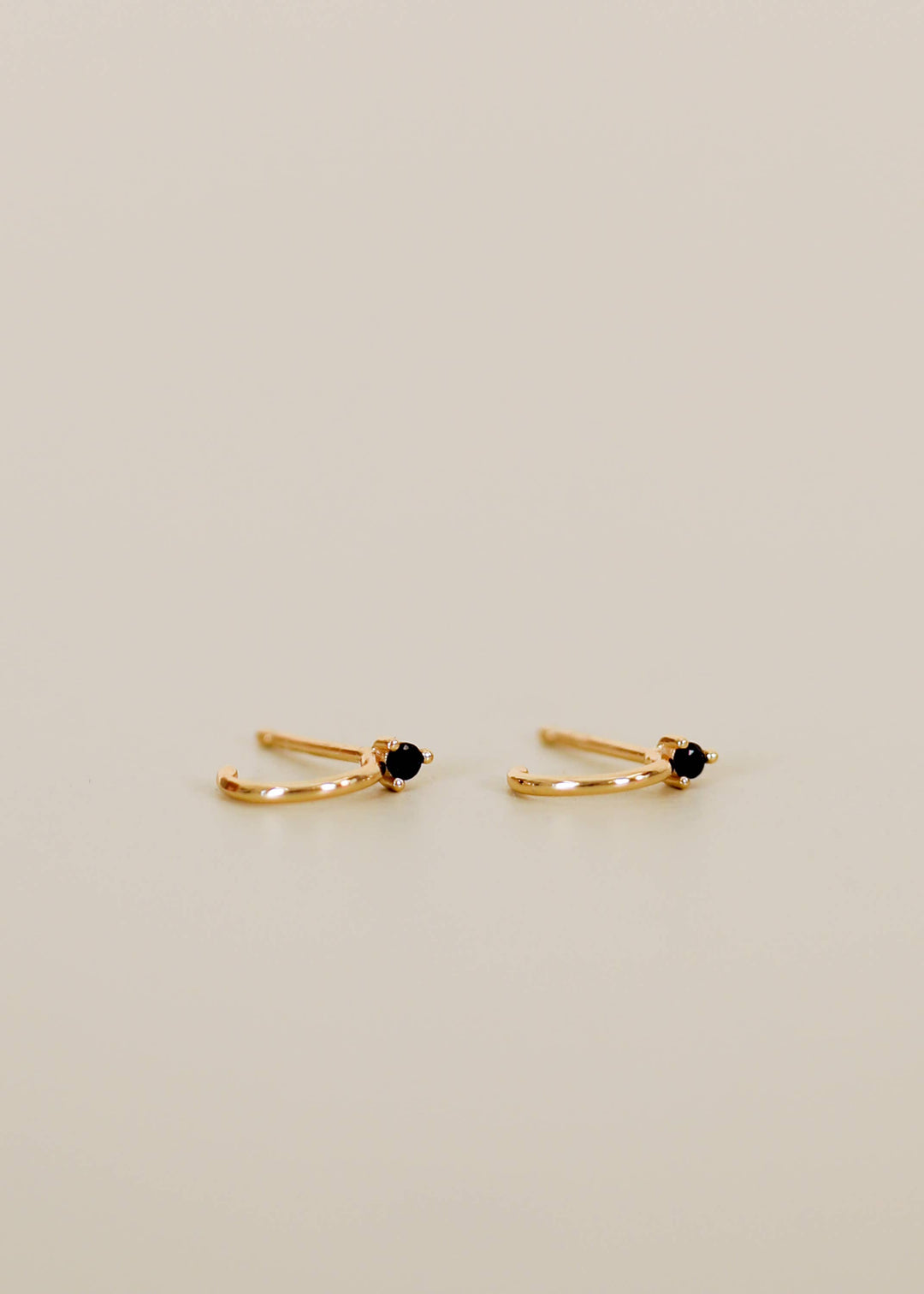 Open Mini Hoop - Black CZ - Gold Earrings