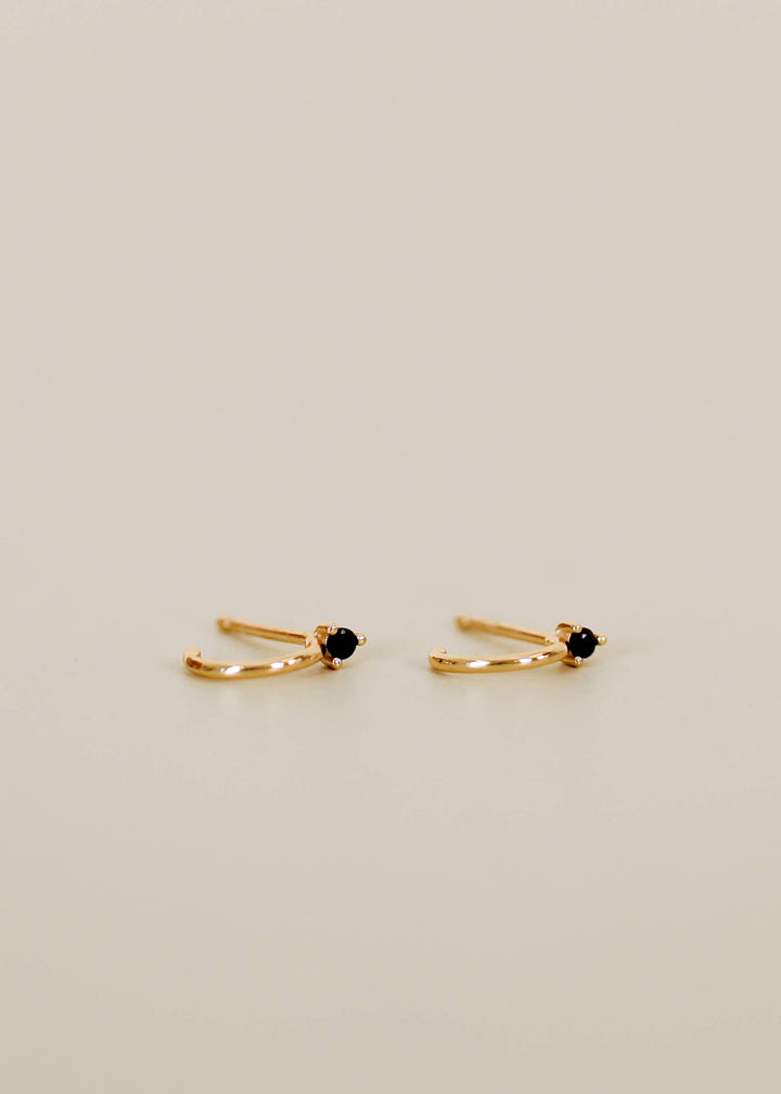 Open Mini Hoop - Black CZ - Gold Earrings